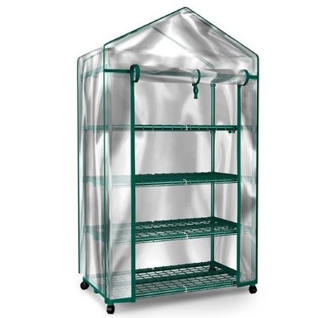 HASTINGS HOME 4-Tier Greenhouse - Portable Mini Gardening Shelving Rack with Cover for Indoor Outdoor Plants 720515XEB
